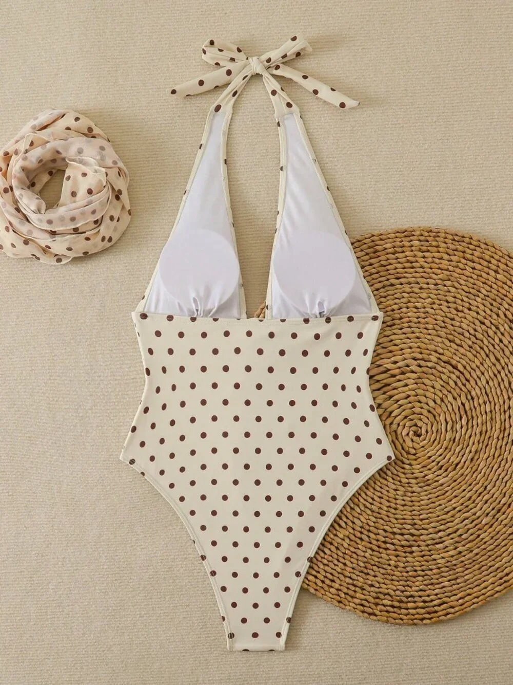 Apricot Sexy Women's Polka Dot Backless Wrap Two-Piece Swimsuit